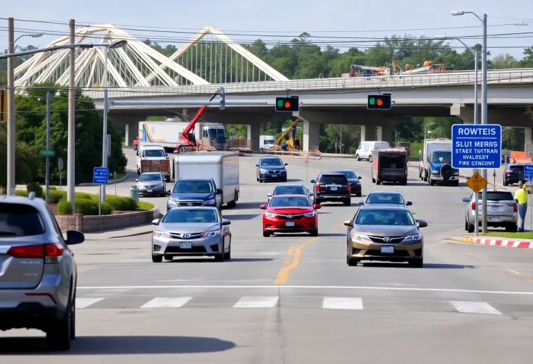 Traffic at a busy intersection in Beaufort County with infrastructure improvements underway