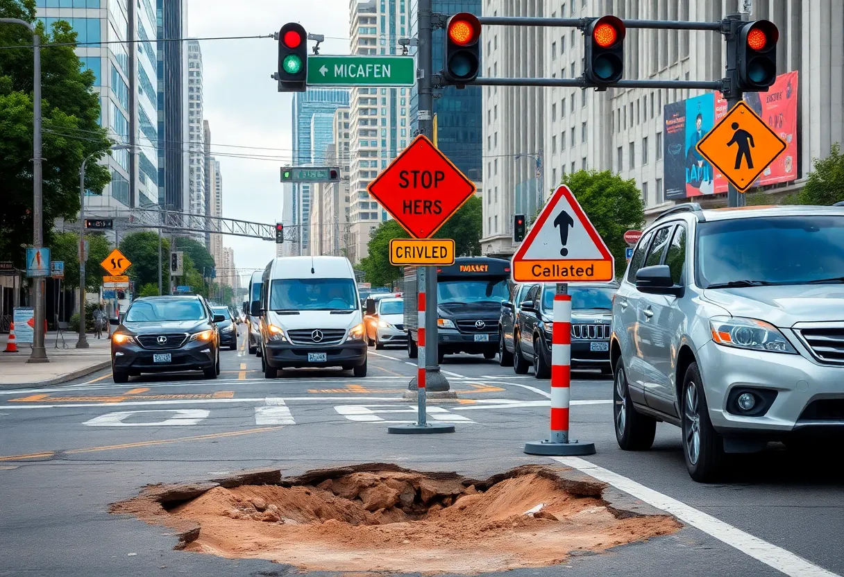 Traffic congestion at Boundary Street and Ribaut Road due to sinkhole repairs