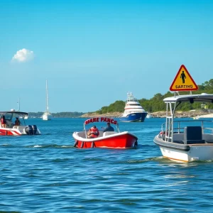 A coastal view of Hilton Head Island with boats and safety elements