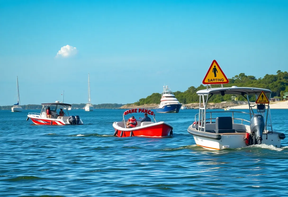 A coastal view of Hilton Head Island with boats and safety elements