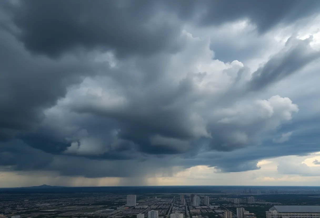 Dramatic storm clouds over Charleston indicating severe weather.
