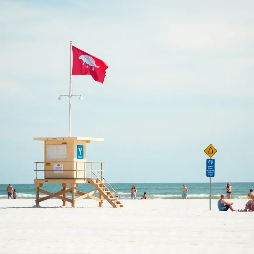 Beachgoers at Coligny Beach Park observing safety flags.