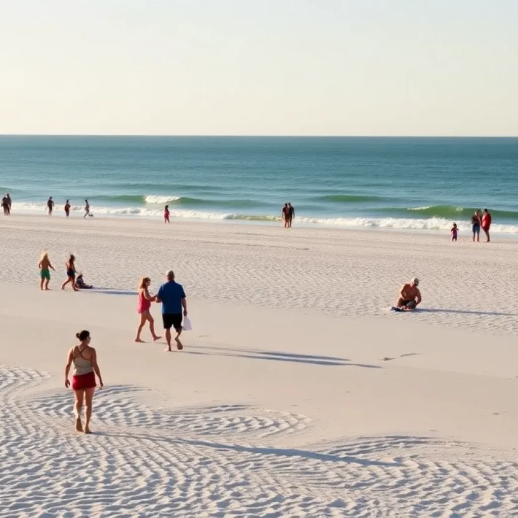 A busy day at Coligny Beach with lifeguards present, promoting beach safety.