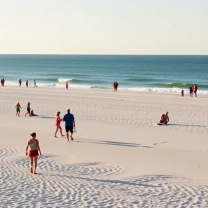 A busy day at Coligny Beach with lifeguards present, promoting beach safety.