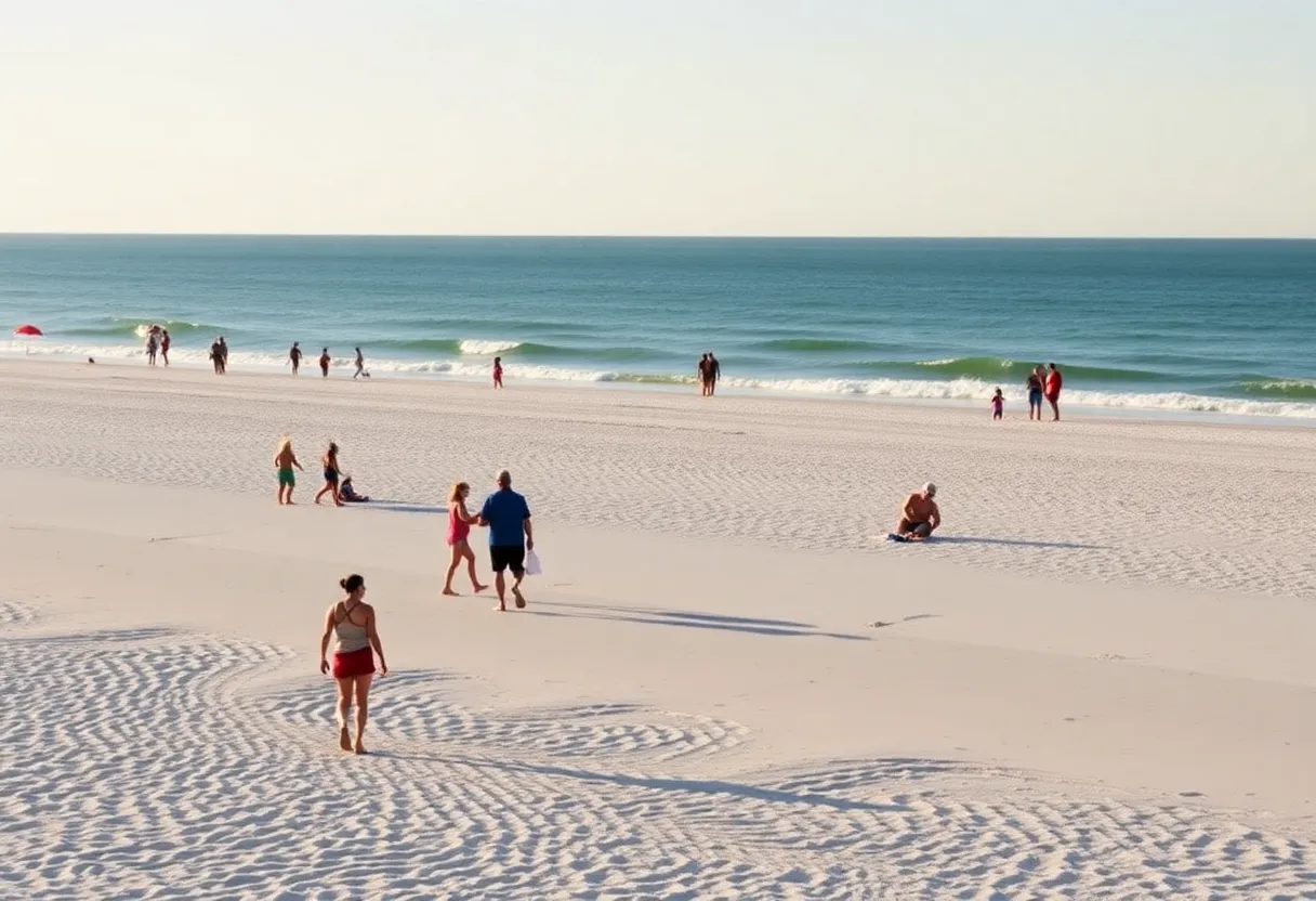 A busy day at Coligny Beach with lifeguards present, promoting beach safety.