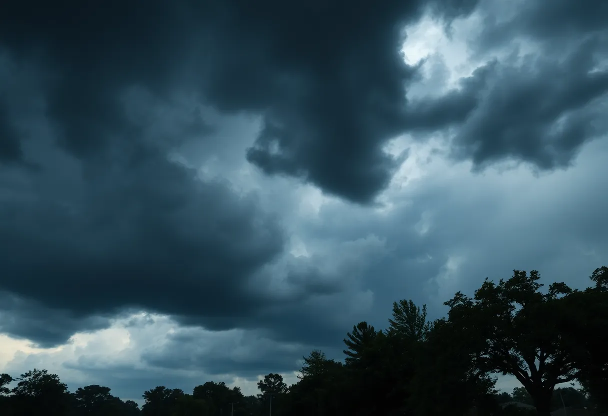 Dark stormy clouds looming over Columbia, SC