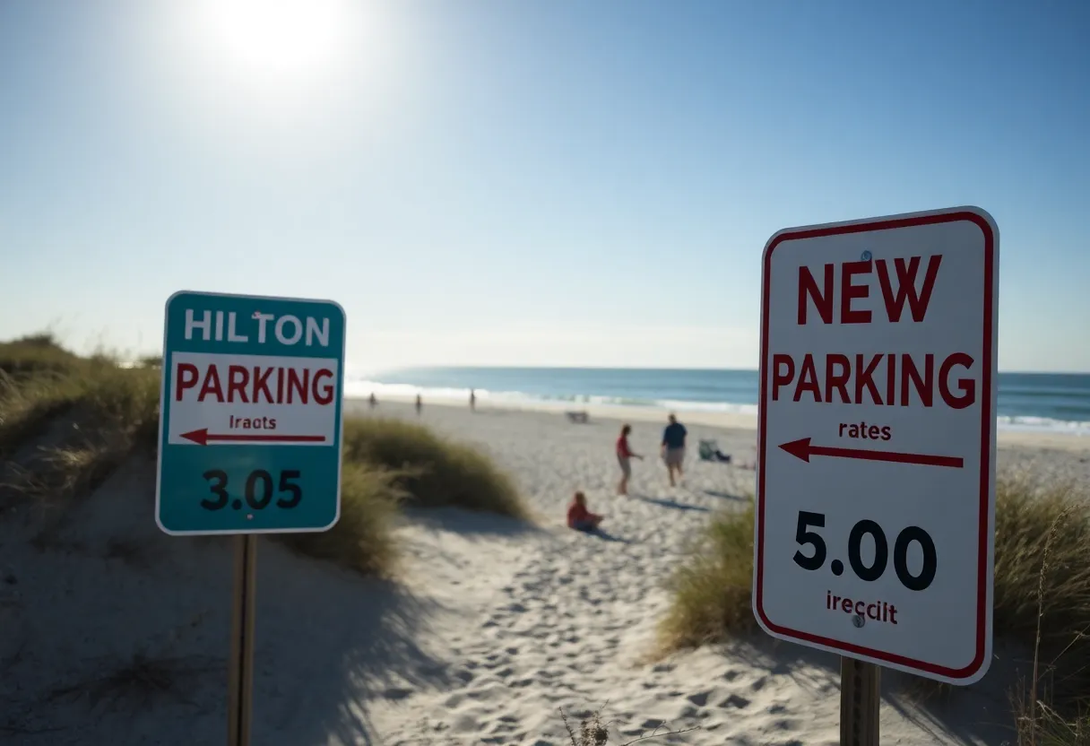 Scenic view of Hilton Head beach with parking signs
