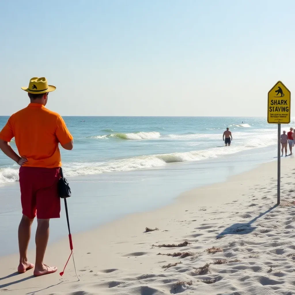 A beach scene at Hilton Head Island with lifeguards monitoring the water.
