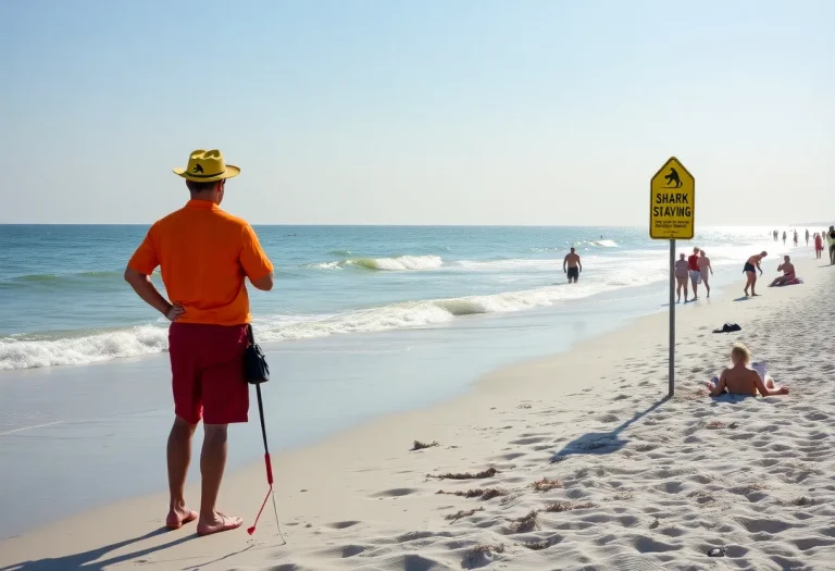 A beach scene at Hilton Head Island with lifeguards monitoring the water.