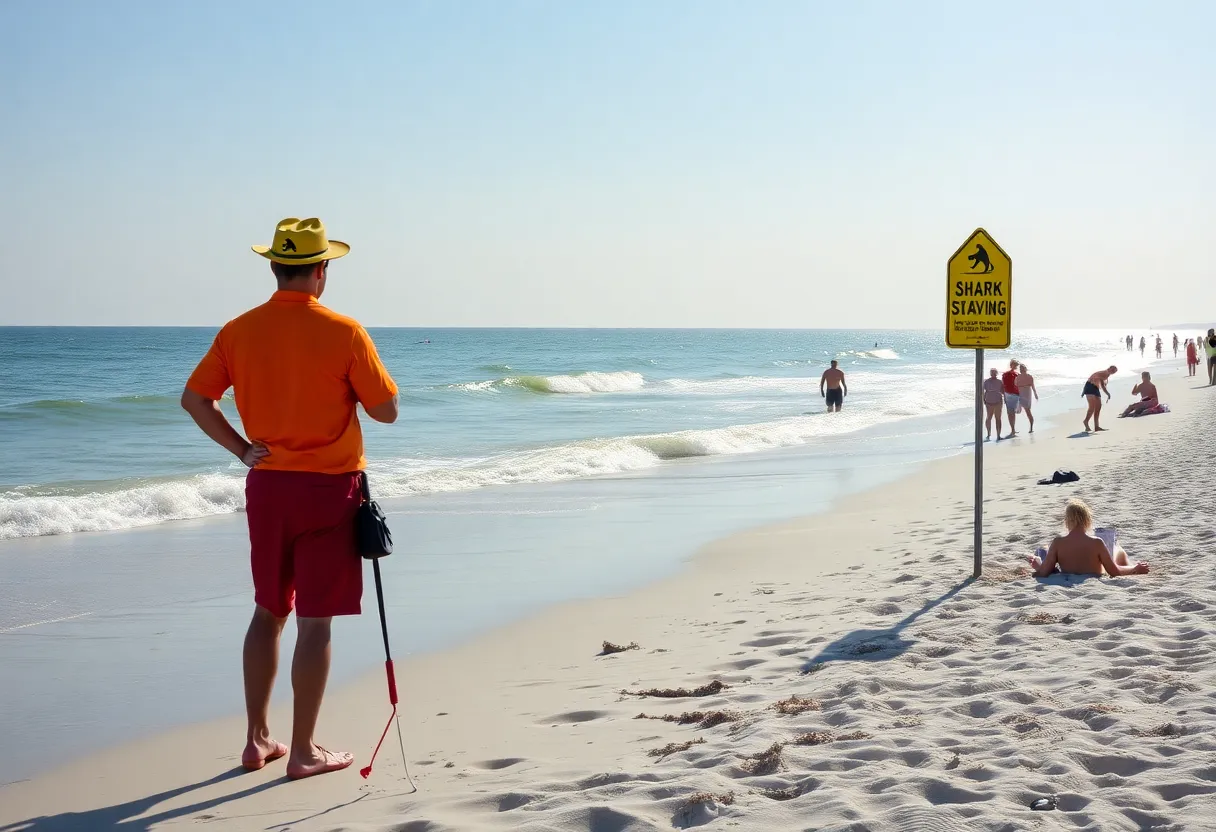 A beach scene at Hilton Head Island with lifeguards monitoring the water.