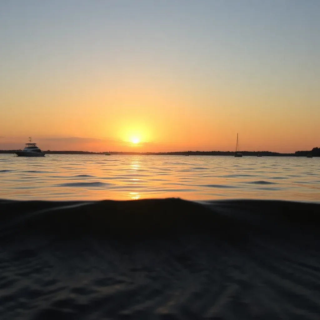 Boats in Skull Creek near Hilton Head Island during sunset