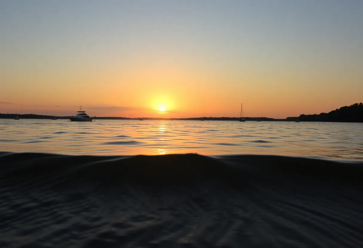 Boats in Skull Creek near Hilton Head Island during sunset