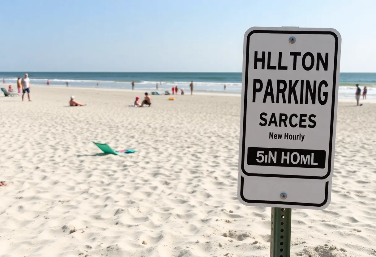 View of Hilton Head Island beach with new parking signage