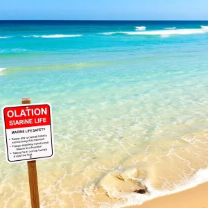 Beach scene on Hilton Head Island with safety signage