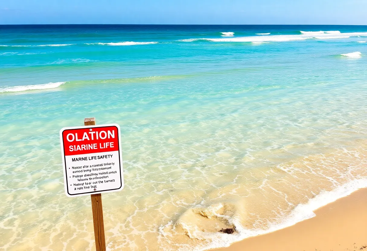 Beach scene on Hilton Head Island with safety signage