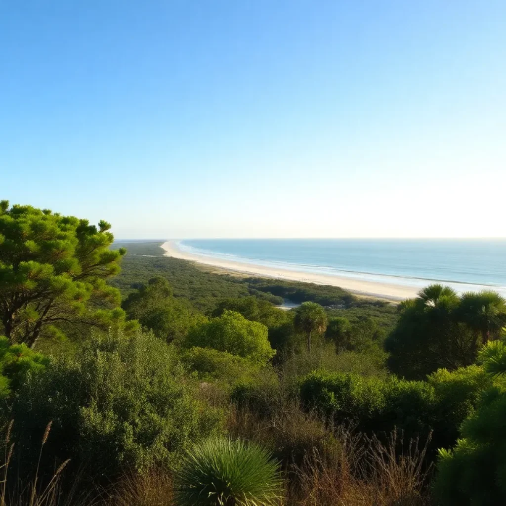 Landscape of Hilton Head Island with greenery and beach