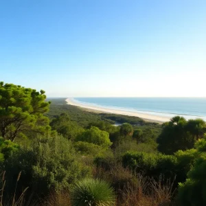 Landscape of Hilton Head Island with greenery and beach