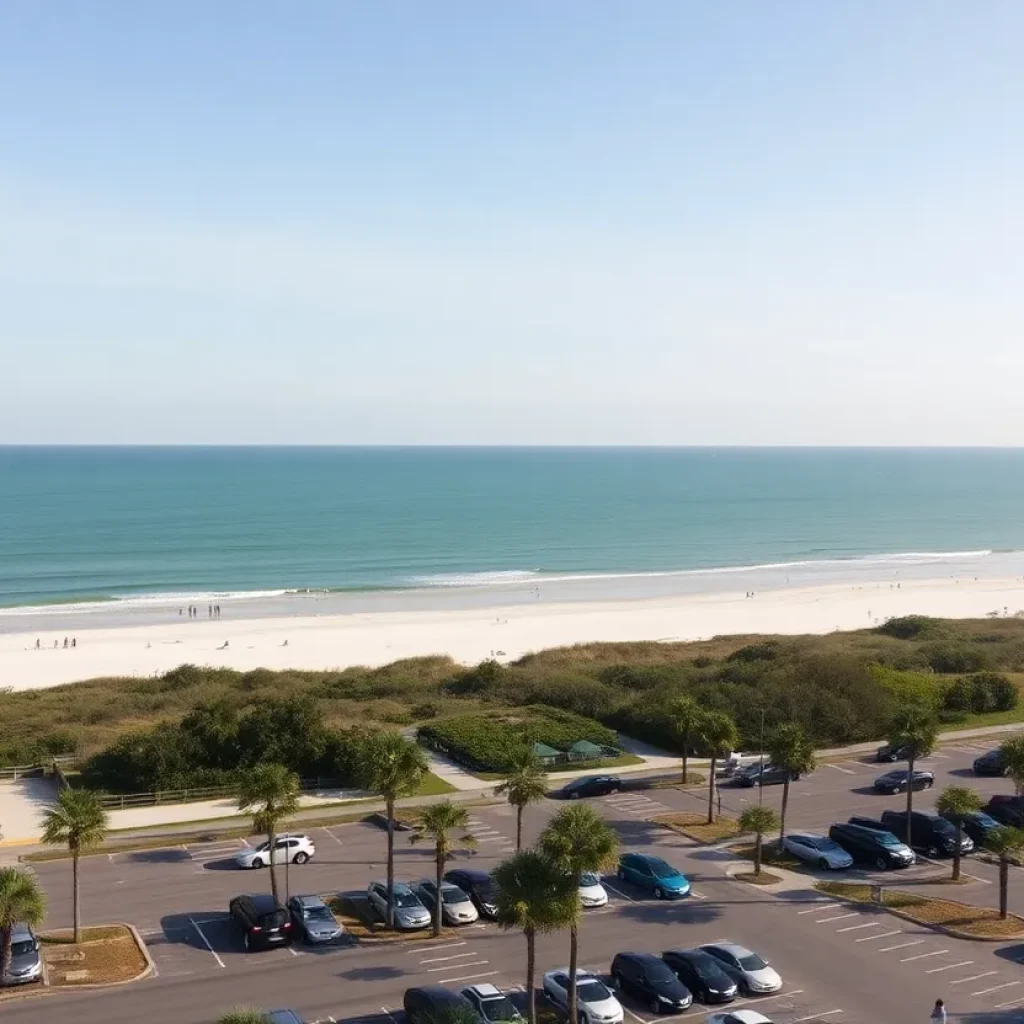 Parking areas and visitors at Hilton Head Island beach.