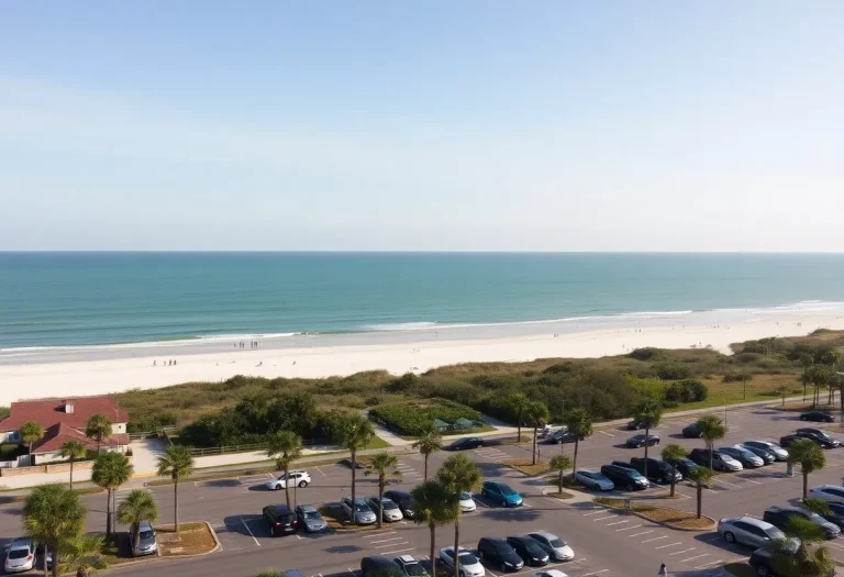 Parking areas and visitors at Hilton Head Island beach.
