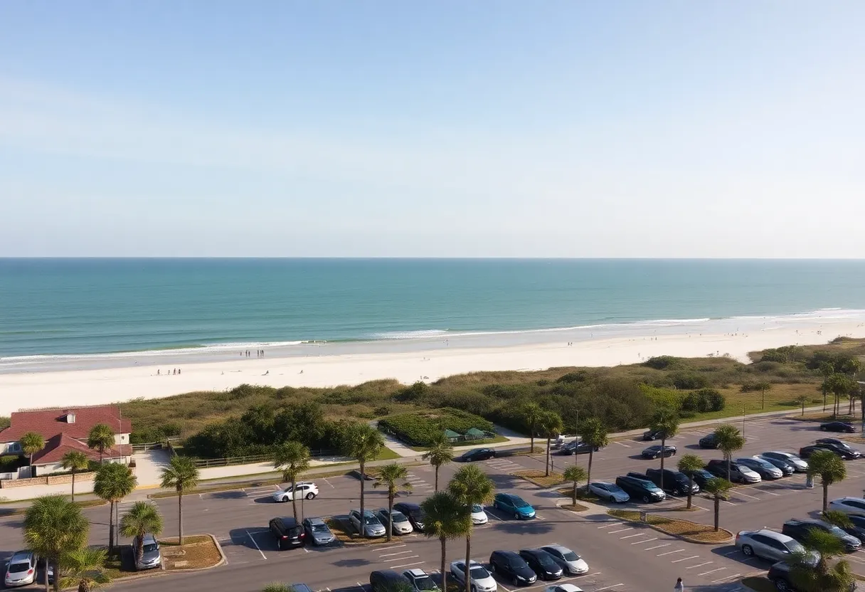 Parking areas and visitors at Hilton Head Island beach.