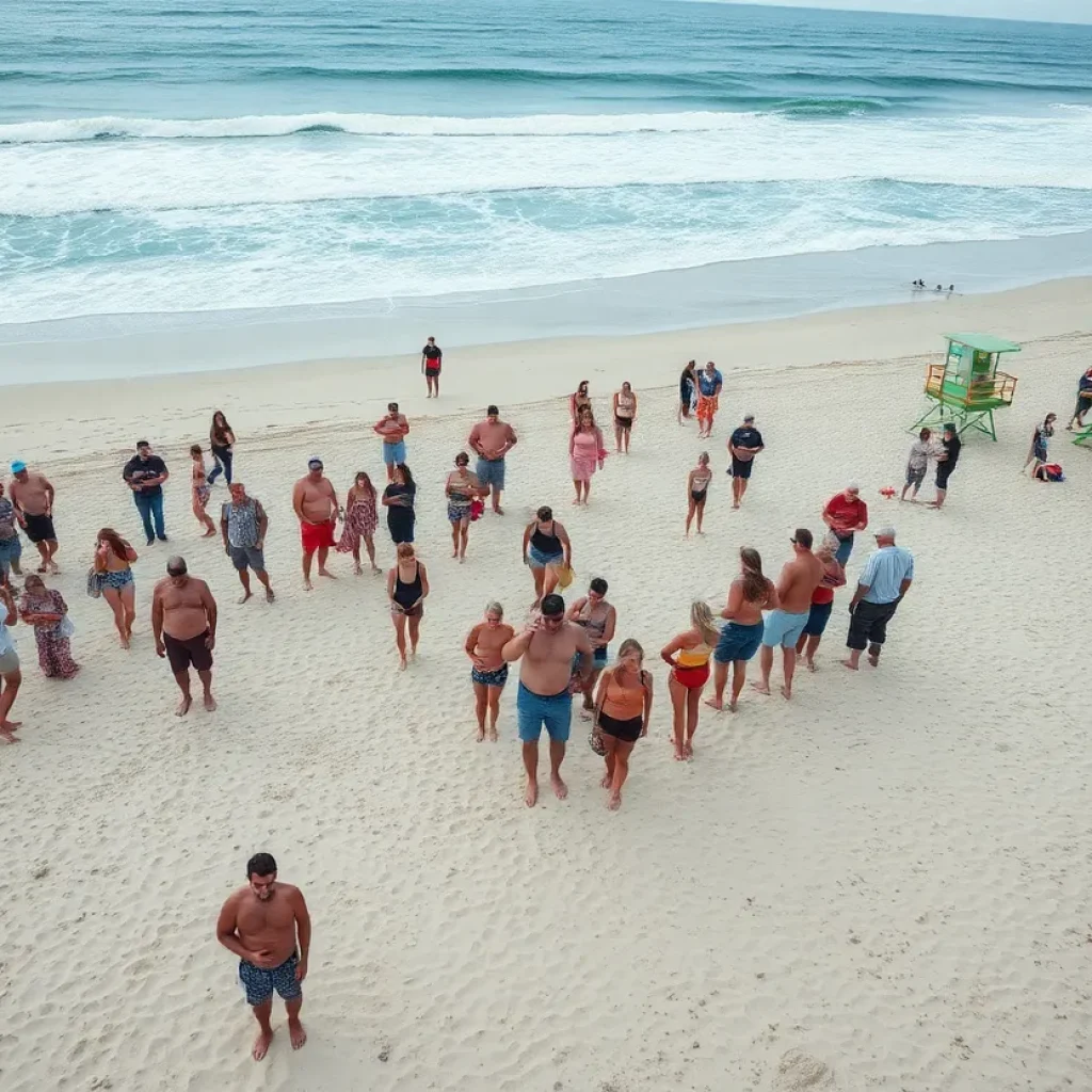 Beachgoers at Hilton Head Island looking concerned after shark bite incident