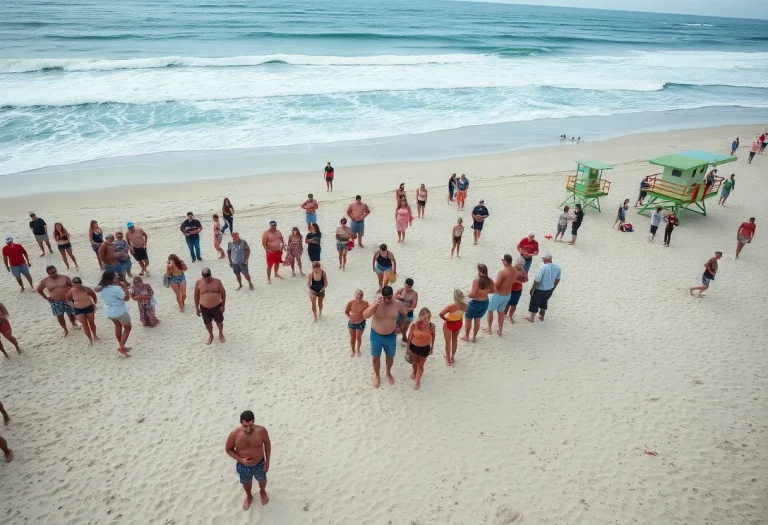 Beachgoers at Hilton Head Island looking concerned after shark bite incident