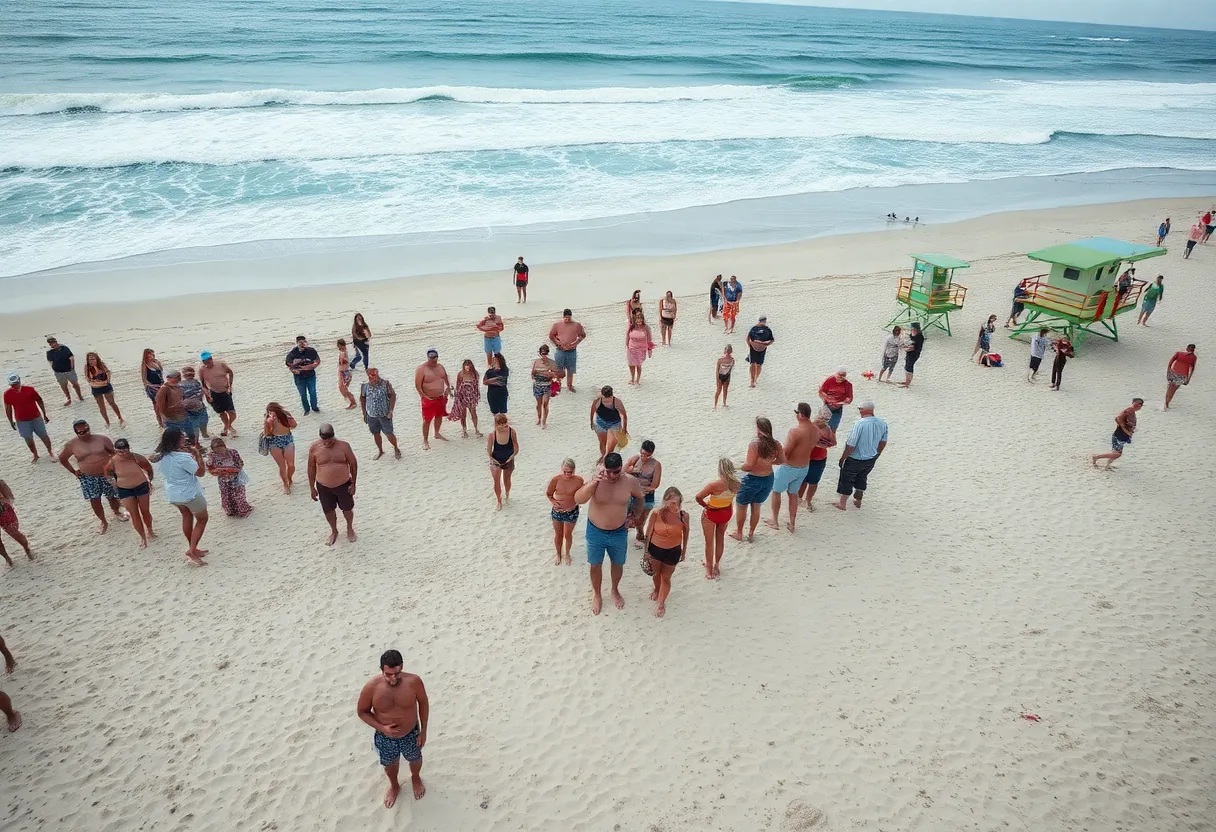 Beachgoers at Hilton Head Island looking concerned after shark bite incident