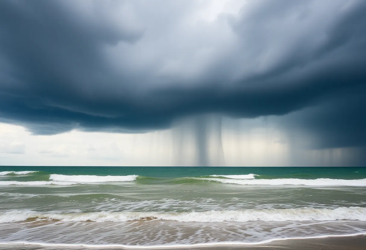 Beach view of Hilton Head with storm clouds forming overhead