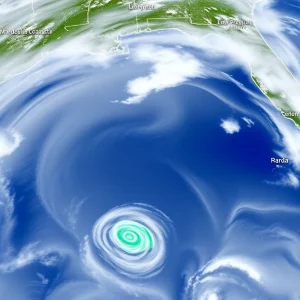 Satellite image of a low pressure system off the Southeast U.S. coast