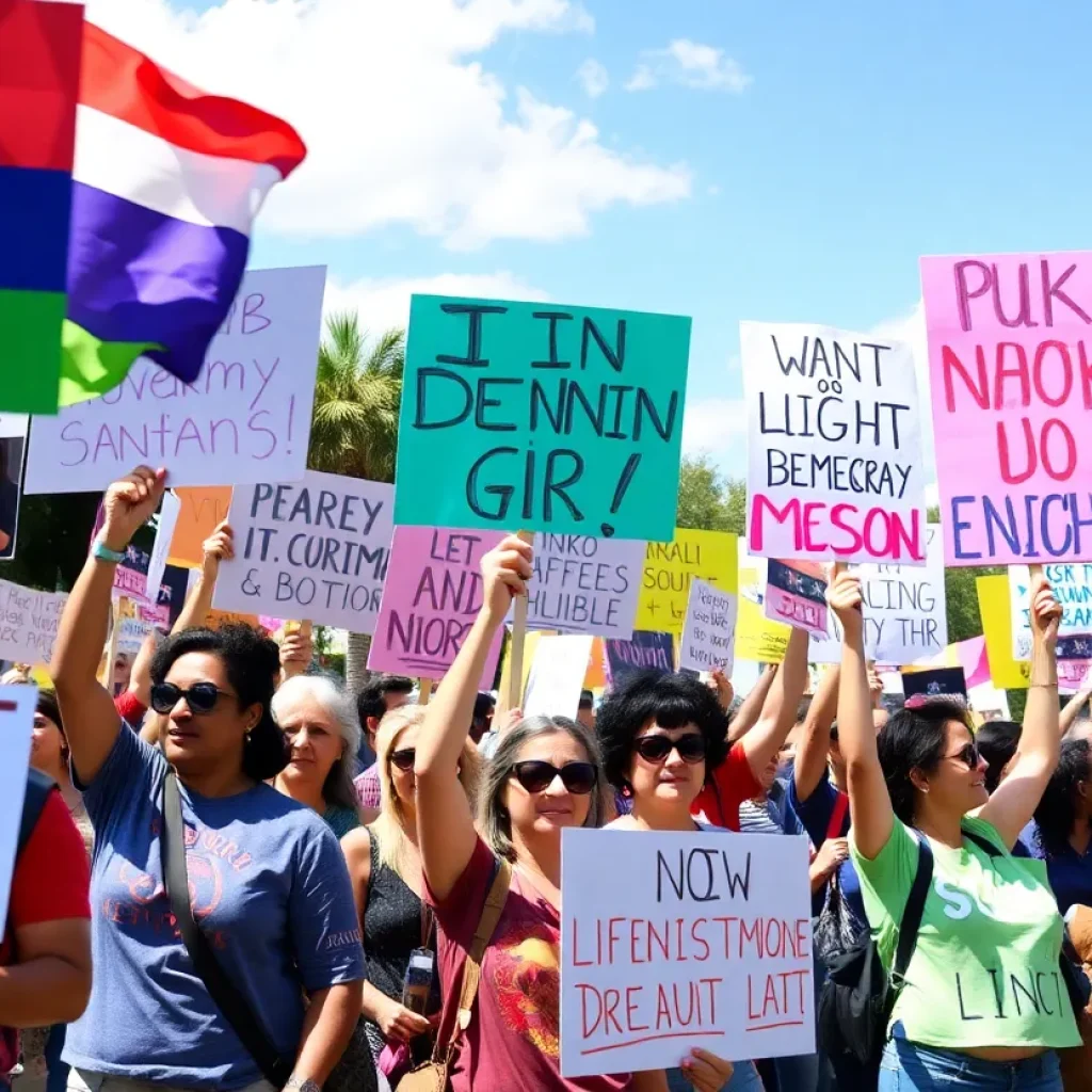 Protestors at the No Kings demonstration holding signs
