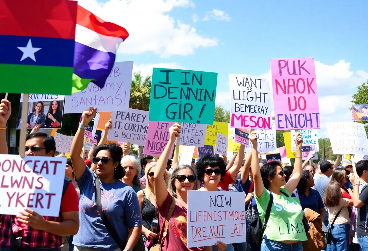 Protestors at the No Kings demonstration holding signs