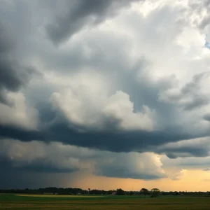 Dark thunderstorm clouds over Aiken County landscape