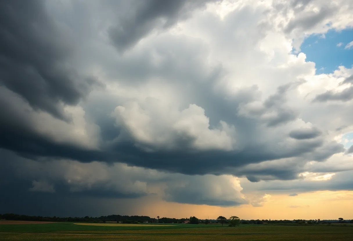 Dark thunderstorm clouds over Aiken County landscape