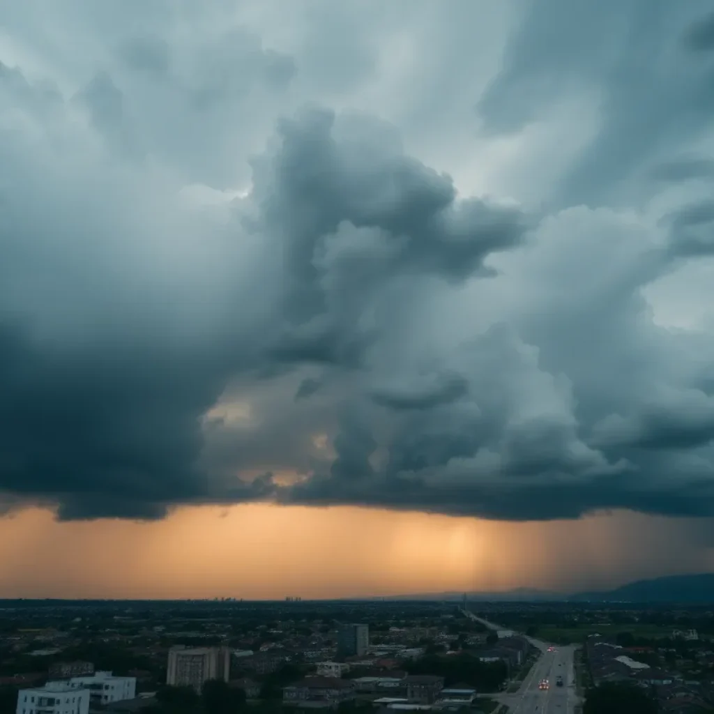 Dark storm clouds over Columbia SC indicating severe weather conditions.