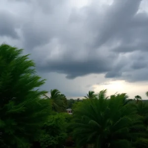 Dark storm clouds gathered over Greenville, indicating severe weather conditions.