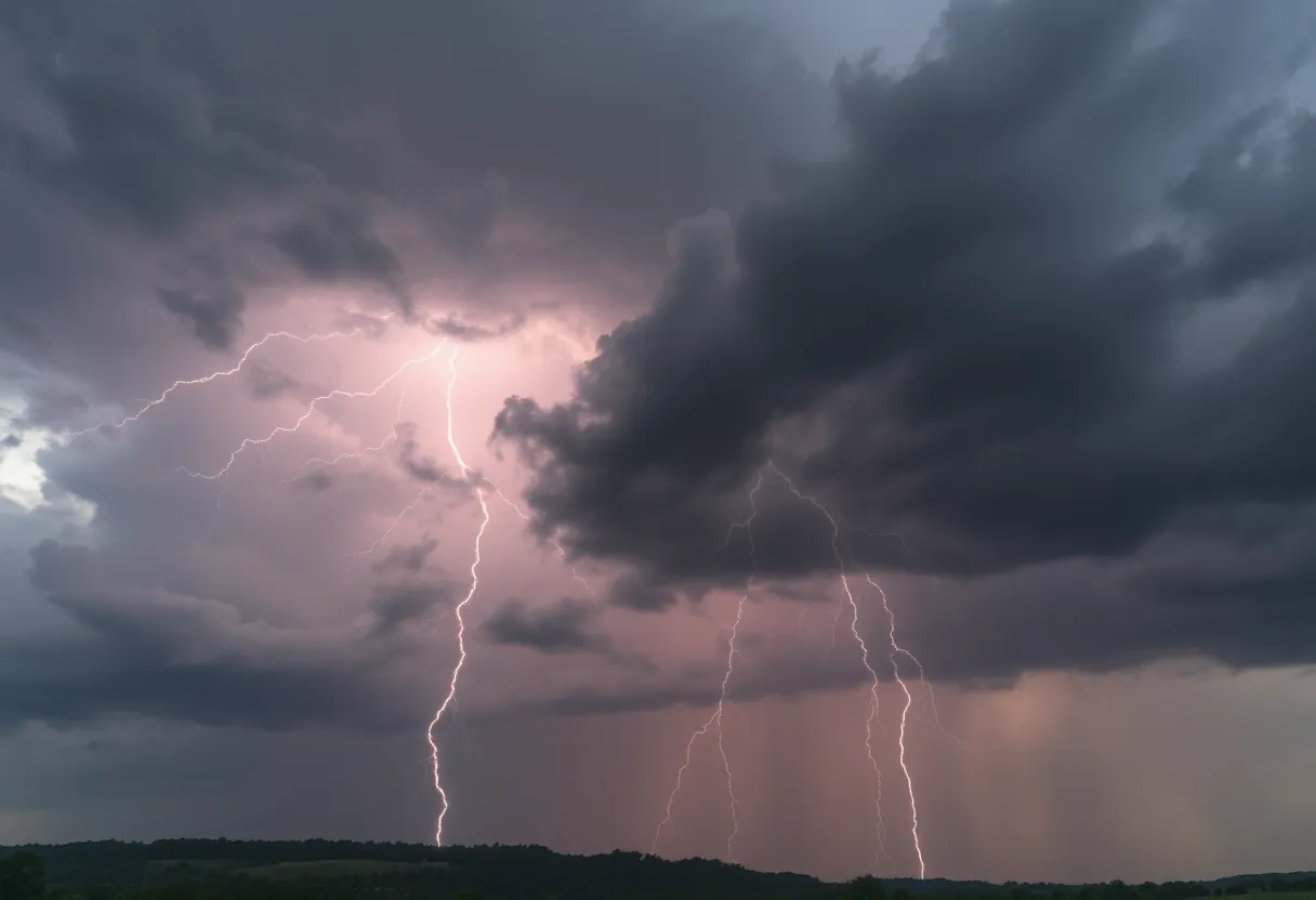 Dark storm clouds and lightning over Greenville and Spartanburg counties