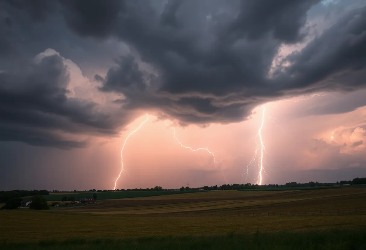 Dramatic thunderstorm clouds with lightning over Lancaster County
