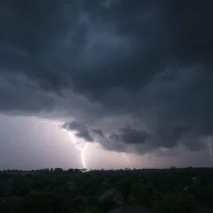 Stormy sky with lightning over Orangeburg County