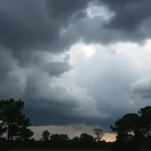 Dramatic thunderstorm clouds over South Carolina landscape