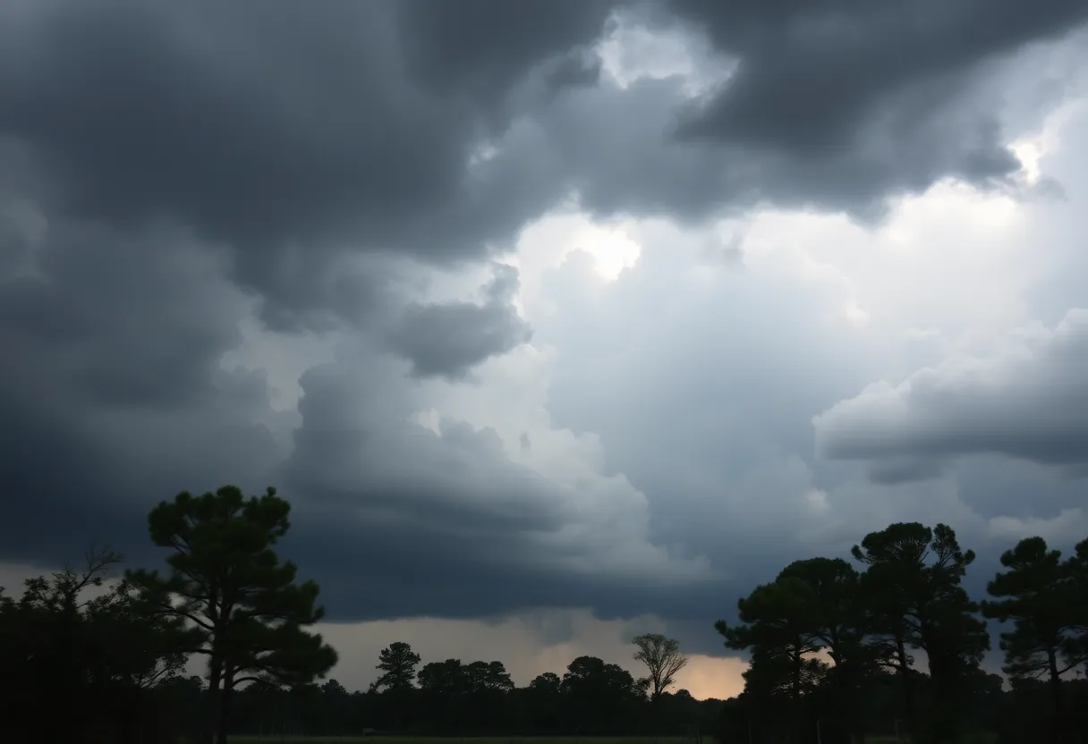 Dramatic thunderstorm clouds over South Carolina landscape