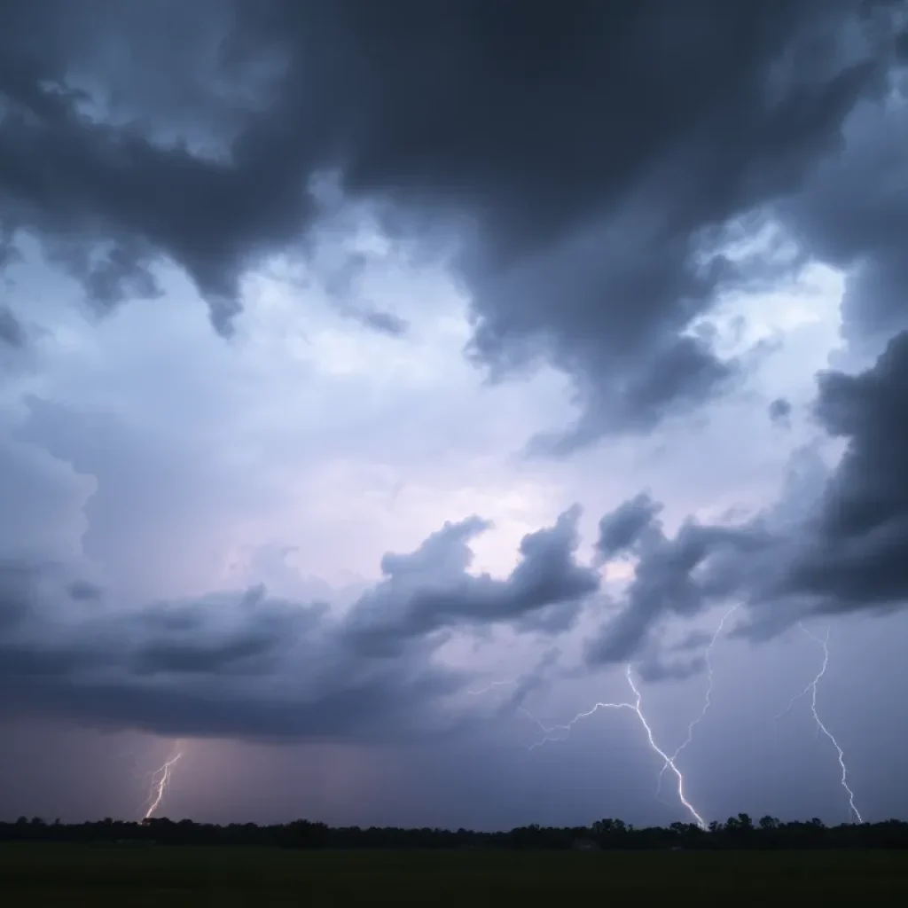 Dark clouds and lightning over South Carolina during a thunderstorm