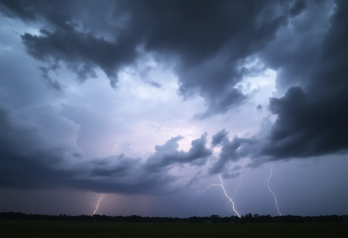 Dark clouds and lightning over South Carolina during a thunderstorm