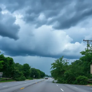 Stormy weather with dark clouds and rain in Atlanta
