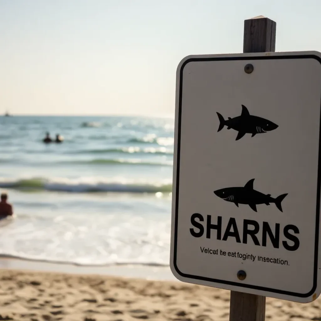 Warning sign about shark sightings on a beach