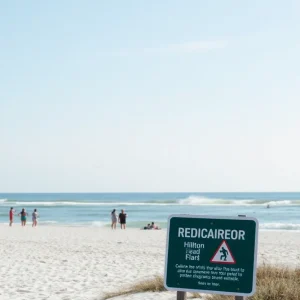 Shark fins visible near beach shores of Hilton Head Island