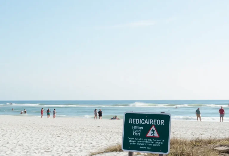 Shark fins visible near beach shores of Hilton Head Island