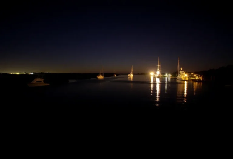Night view of boats on Skull Creek at Hilton Head Island