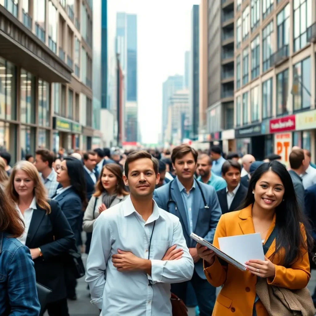 Diverse group of workers in an urban setting