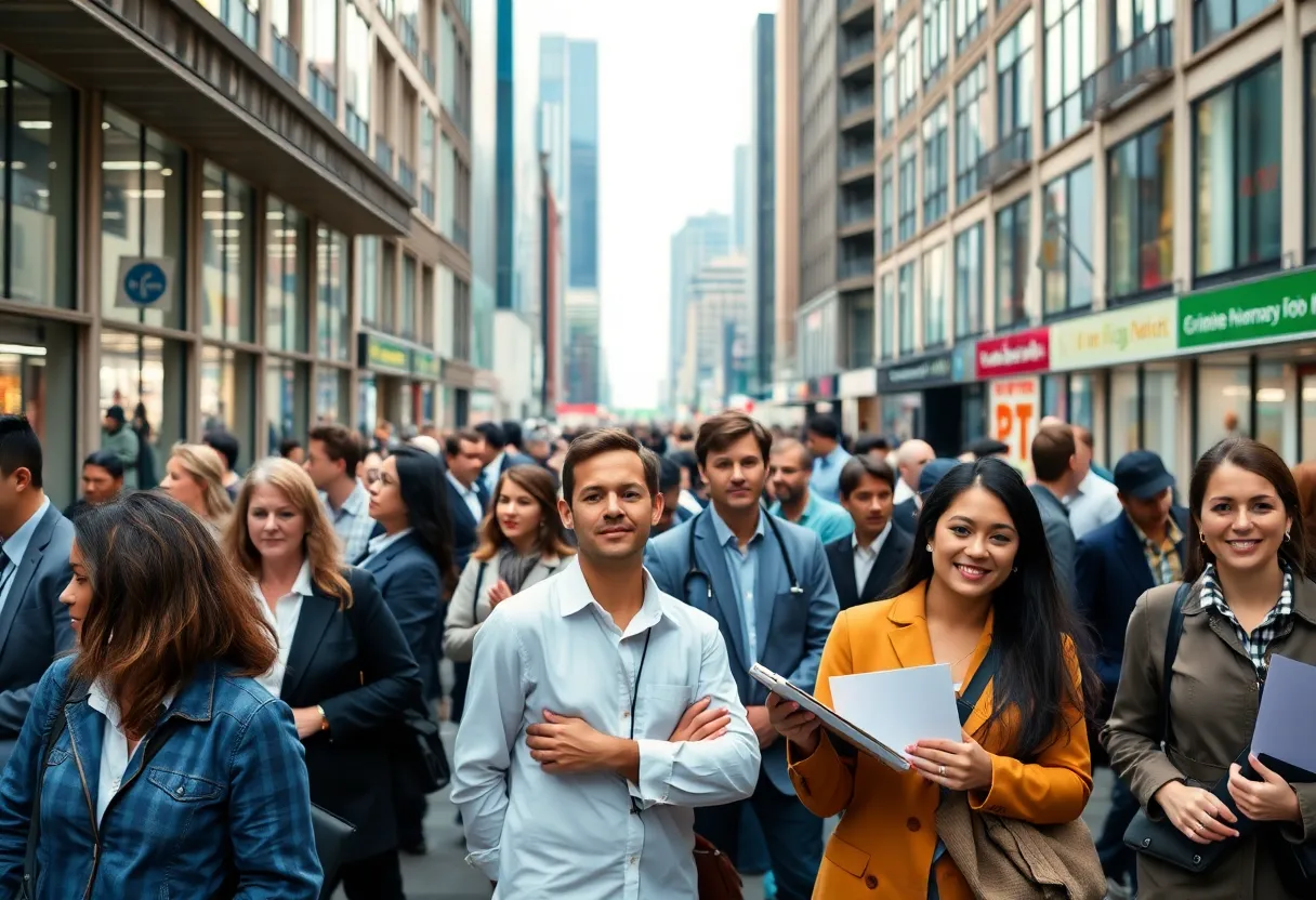 Diverse group of workers in an urban setting