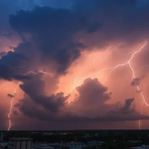 Dramatic storm clouds and lightning over Charleston